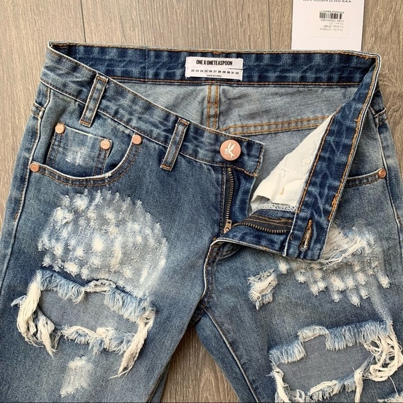 One Teaspoon Ford Freebirds Skinny Straight Jeans Distressed Ankle Zip Low Rise - Picture 5 of 16